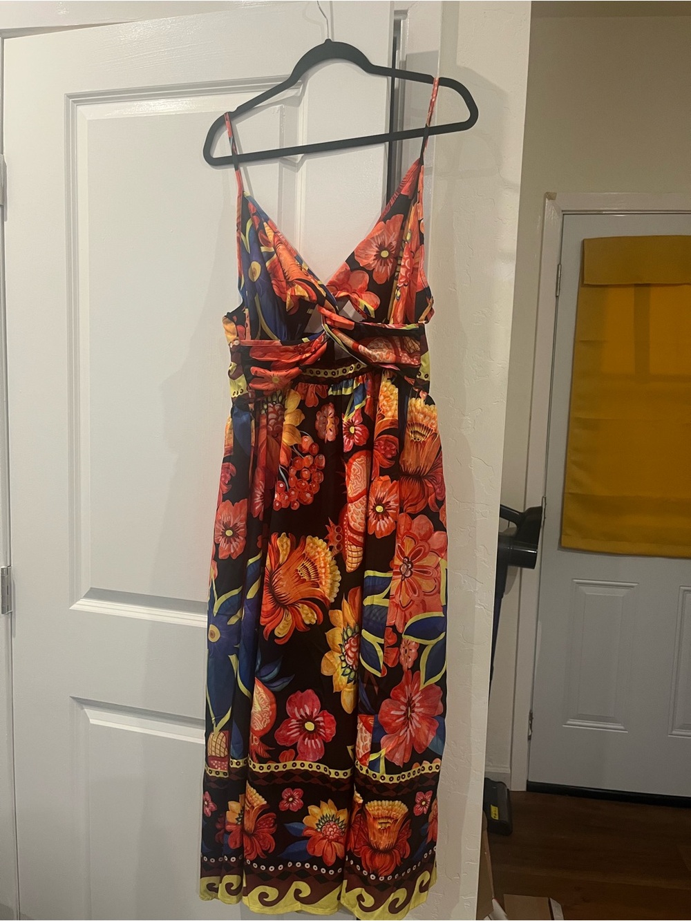SHEIN Black Midi Dress with Bold Orange & Blue Floral Print